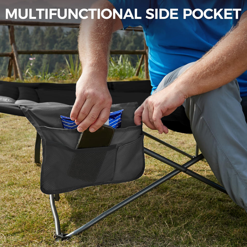 Extra Wide Heavy Duty Oversized Sleeping Cot with Carry Bag Black K612