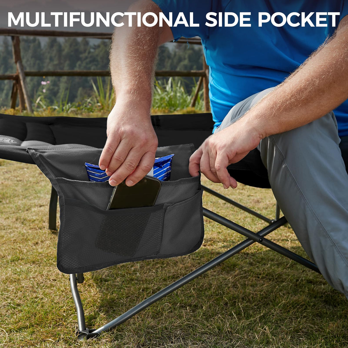Extra Wide Heavy Duty Oversized Sleeping Cot with Carry Bag Black K612