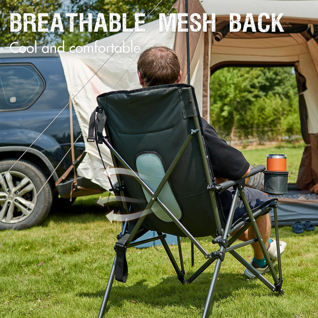 Oversized Folding Camping Chair with Cup Holder Black J90673