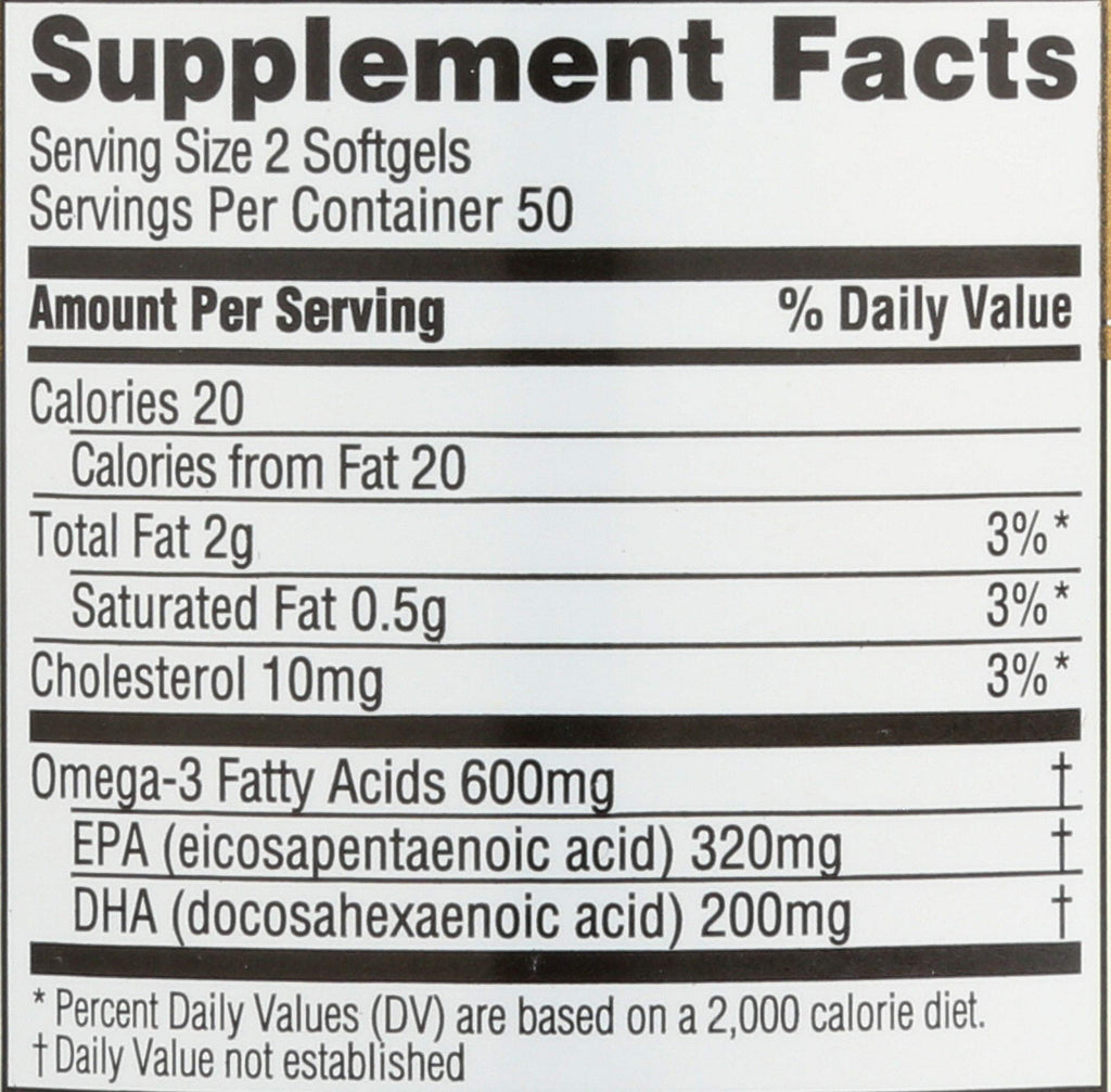 Fish Oil Omega-3 1000 mg 100 Count Softgels Q534