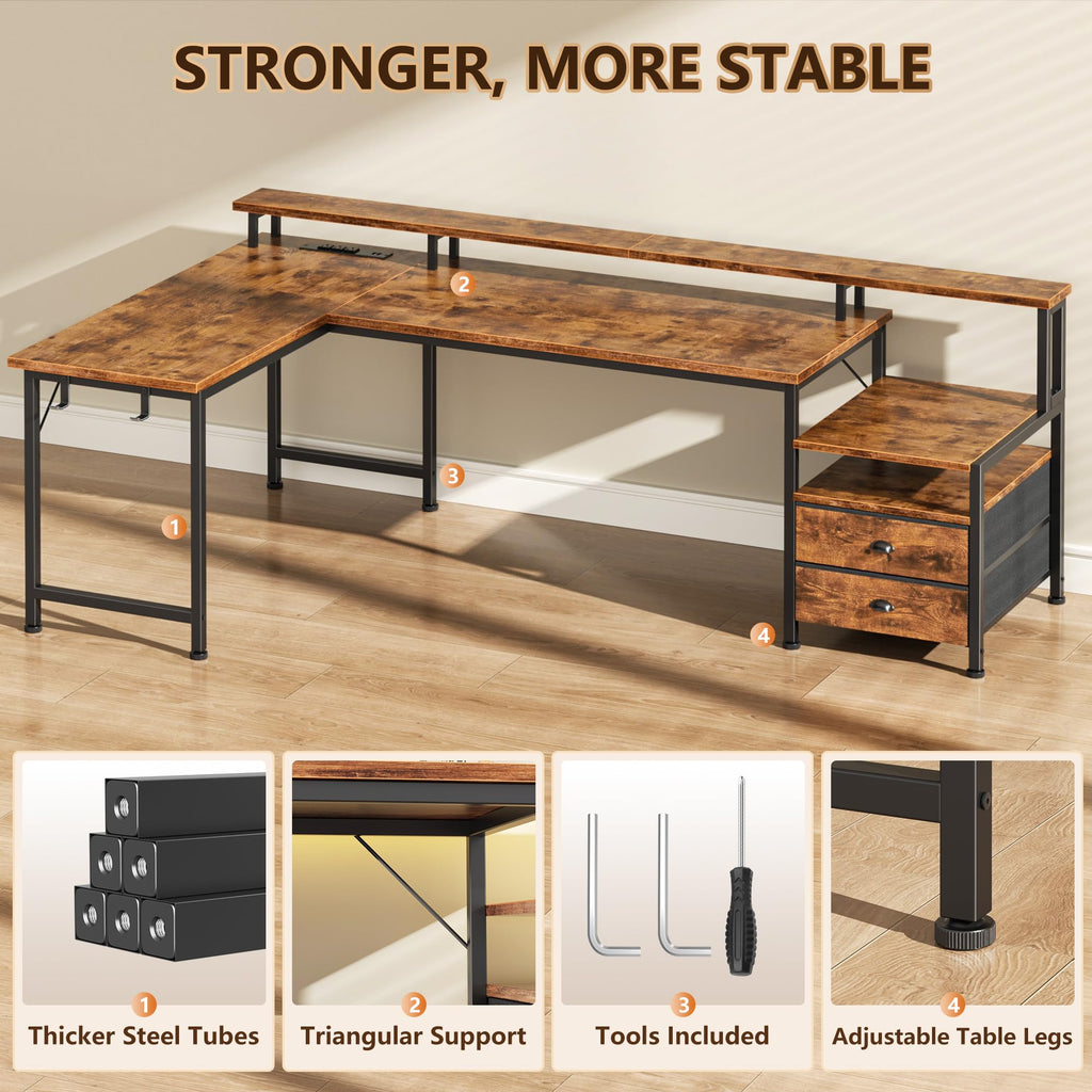66'' L Shaped Computer Desk with Storage Drawers F44754