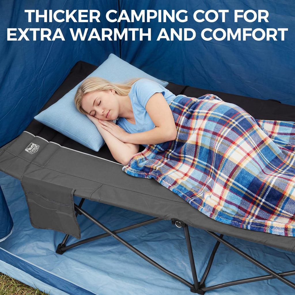 Extra Wide Heavy Duty Oversized Sleeping Cot with Carry Bag Black K612