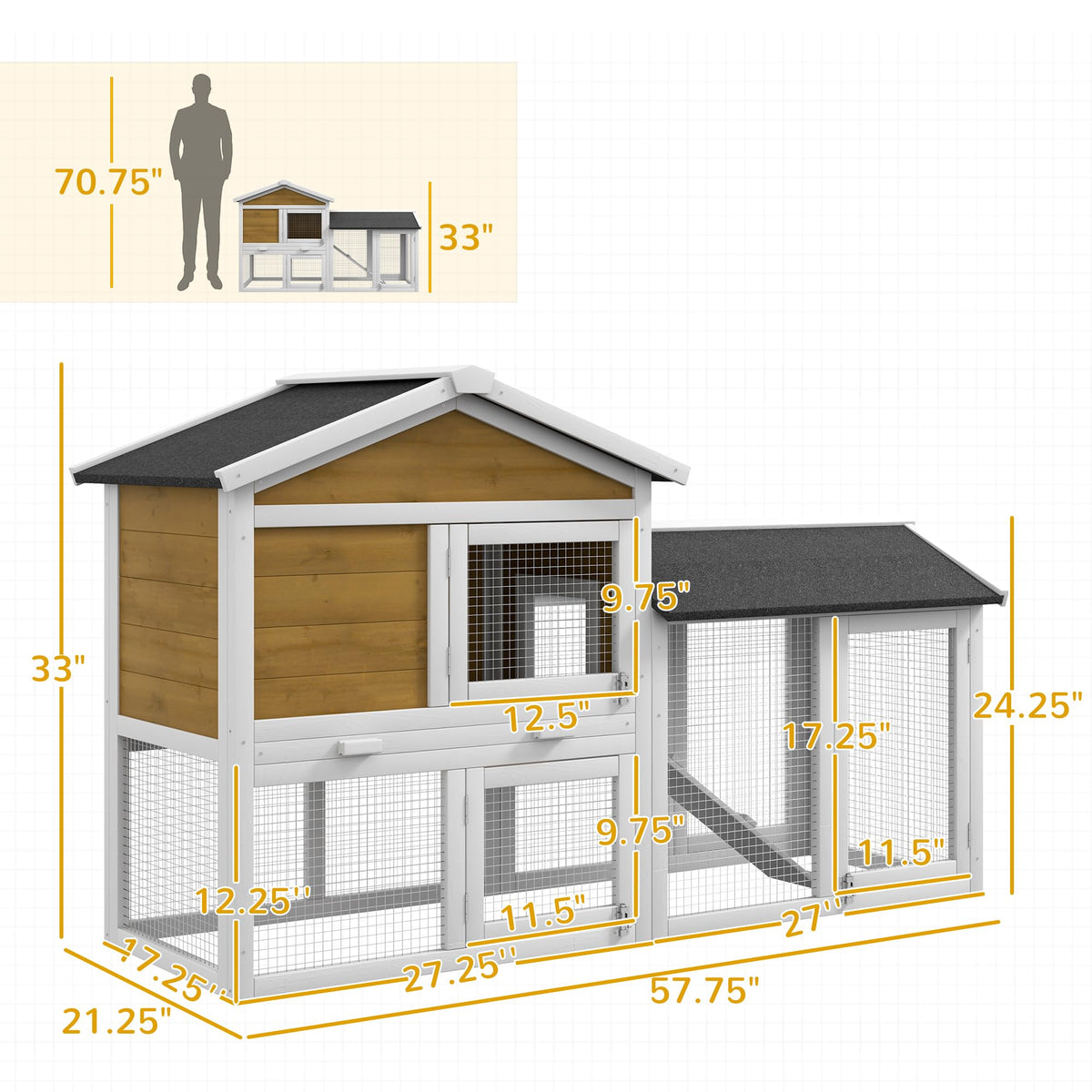 Outdoor Rabbit Hutch, 2-Tier with Ramp and Water-Resistant Roof F3346
