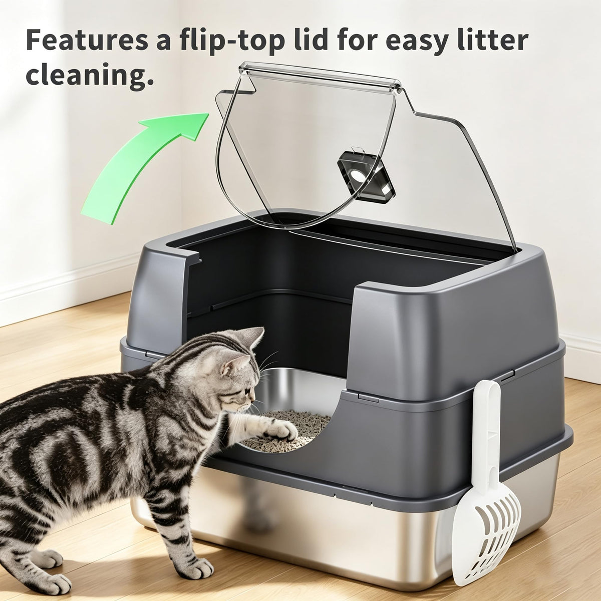 Fully Enclosed Stainless Steel Cat Litter Box A75505