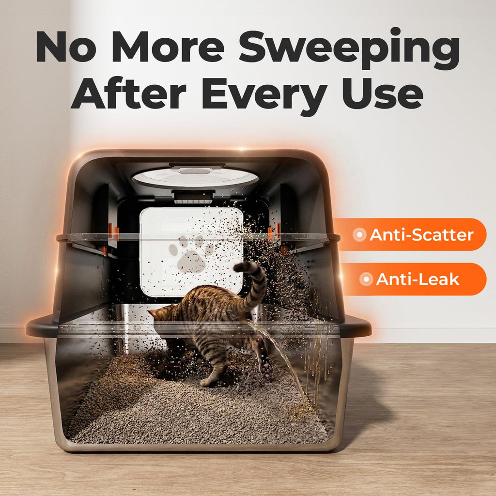 Non-Stick Stainless Steel Cat Litter Box with Lid H738