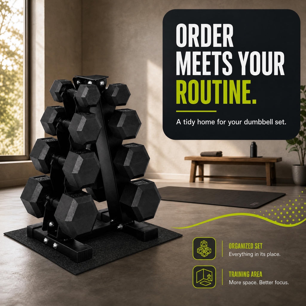 Rubber Coated Hex Dumbbell Weight Set with Rack H281