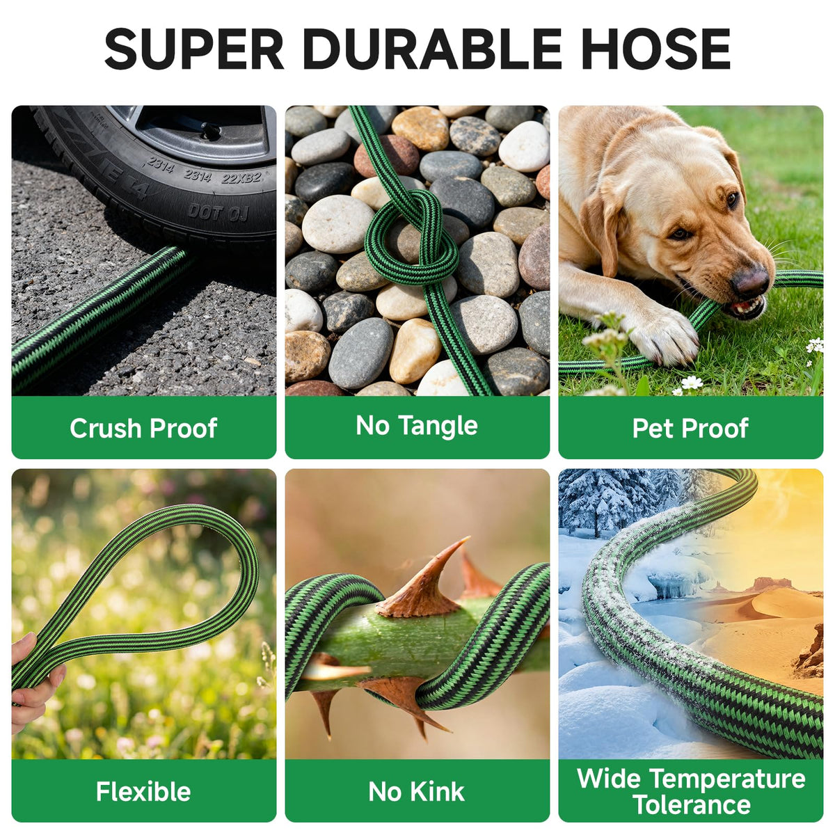 100FT Non-Expandable Kink-Free Garden Hose with Spray Nozzle F341
