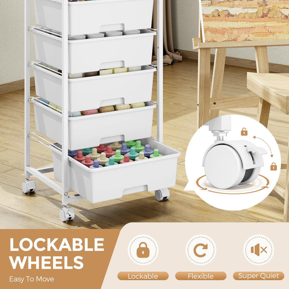 6 Drawer Rolling Storage Cart with Wooden Top and Wheels D2454