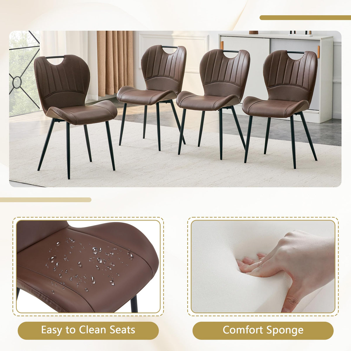 71-inch Dining Table with Chairs Set for 8, Walnut Wood Kitchen Table with Storage Shelf and Metal Legs, Brown PU Chairs Q689