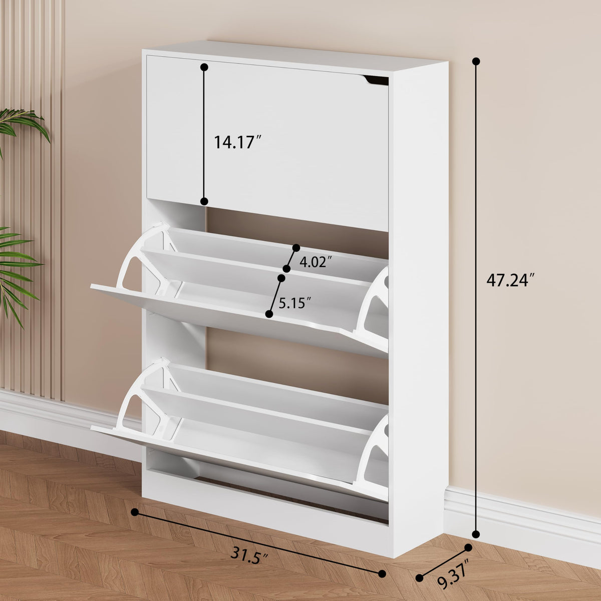 White 3 Flip Drawer Wood Shoe Storage Cabinet G330416
