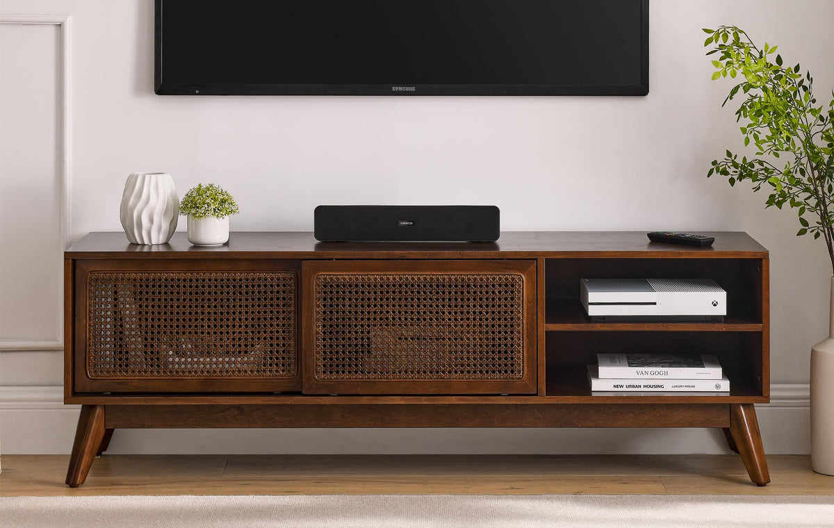 Rattan TV Stand for 65 Inch TV with Sliding Barn Door D34958