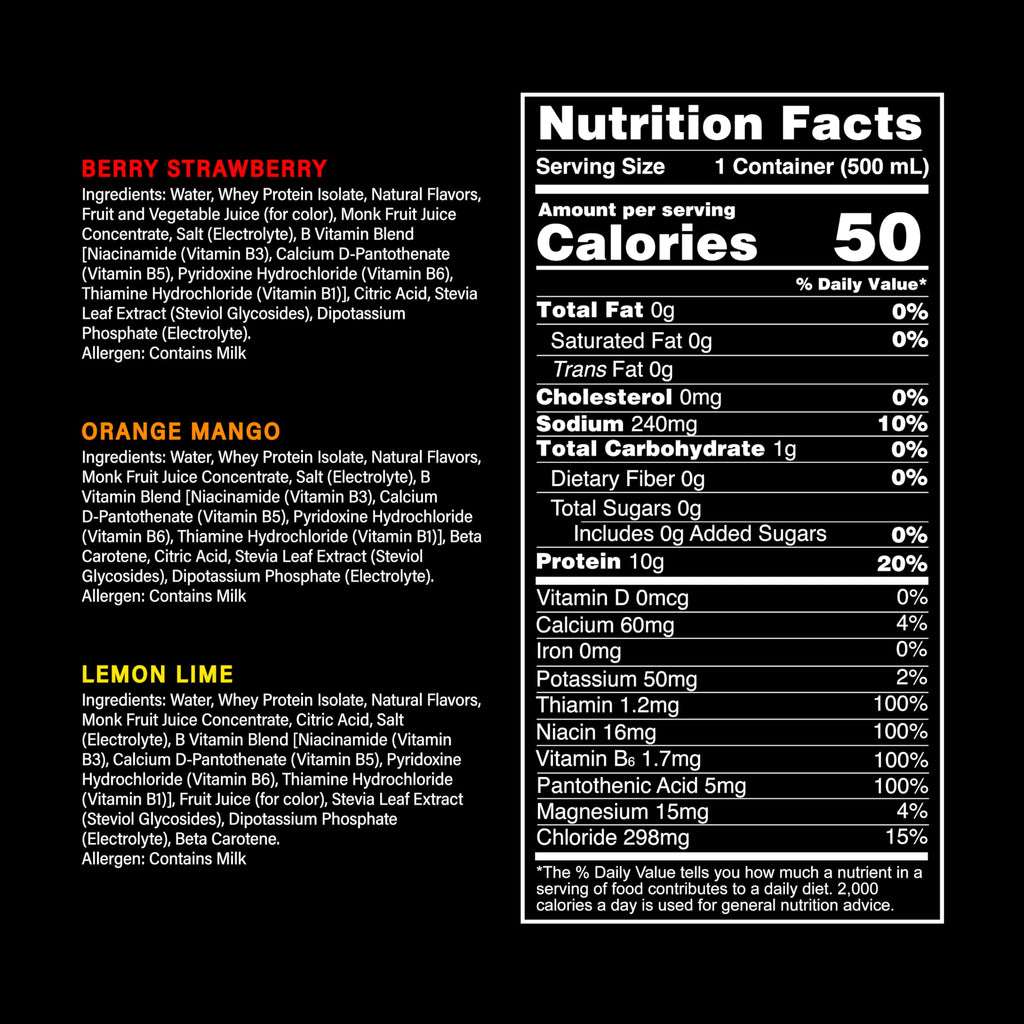 Whey Protein Water Variety Pack 16.9 Oz (Pack of 12) H331
