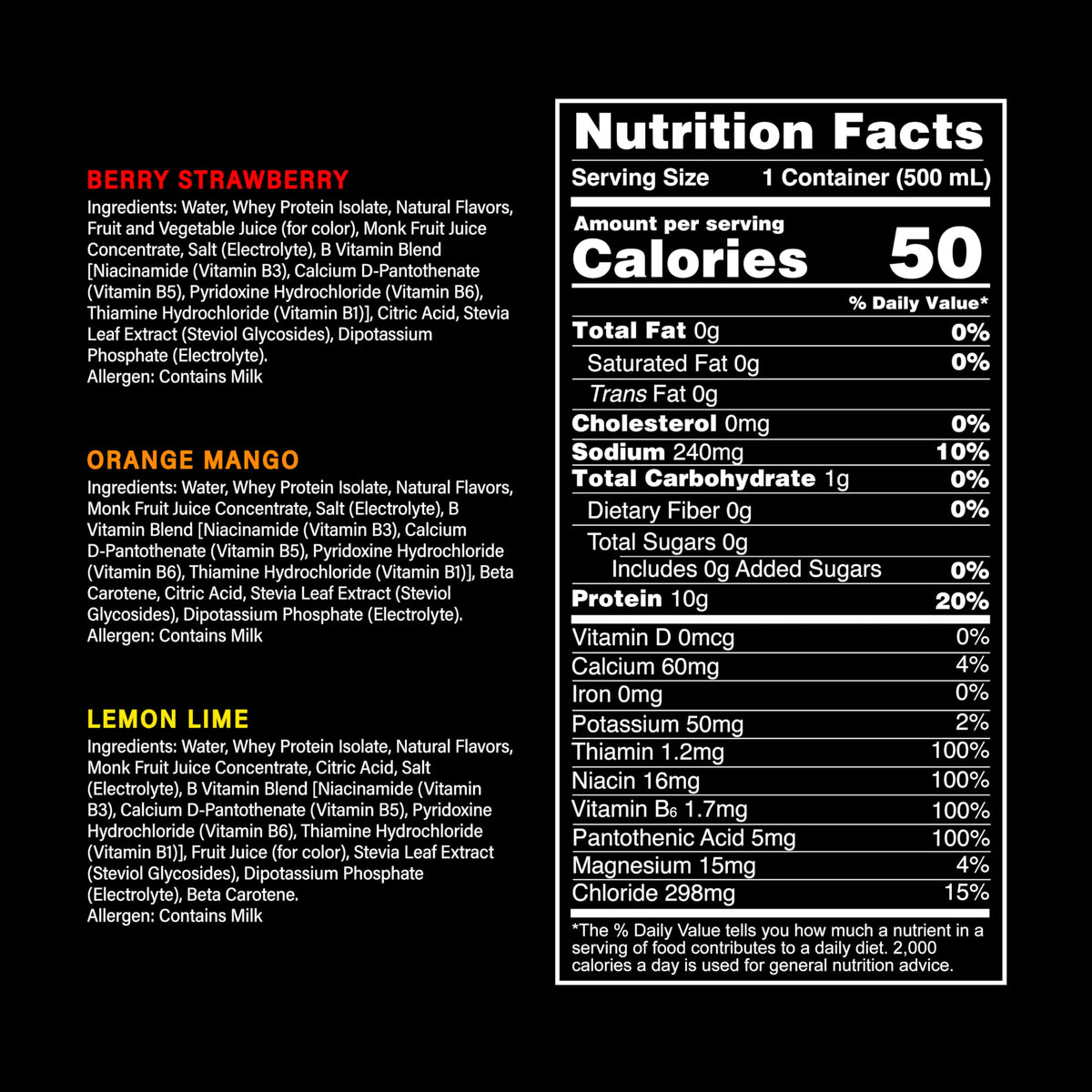 Whey Protein Water Variety Pack 16.9 Oz (Pack of 12) H331