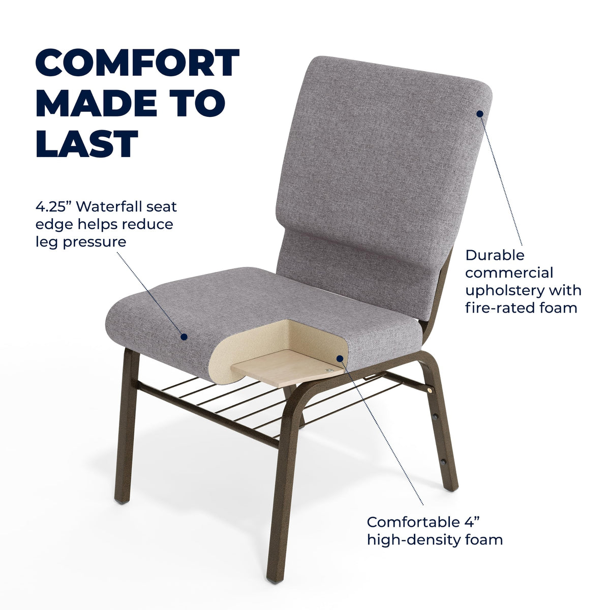 Gray Fabric Church Chair K732089