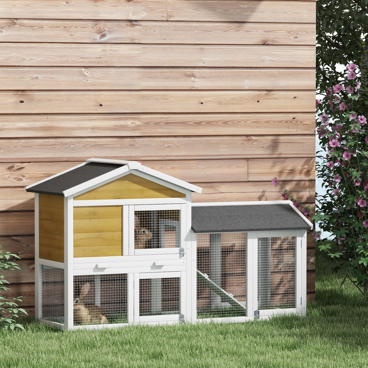 Outdoor Rabbit Hutch, 2-Tier with Ramp and Water-Resistant Roof F3346