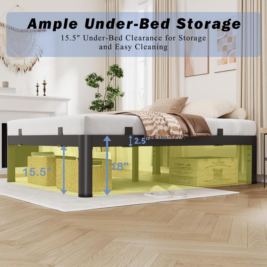 18 Inch Metal King Bed Frame with Steel Support O853