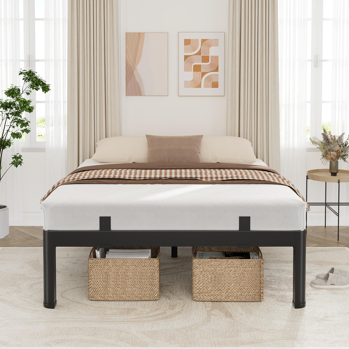 18 Inch Metal King Bed Frame with Steel Support O853