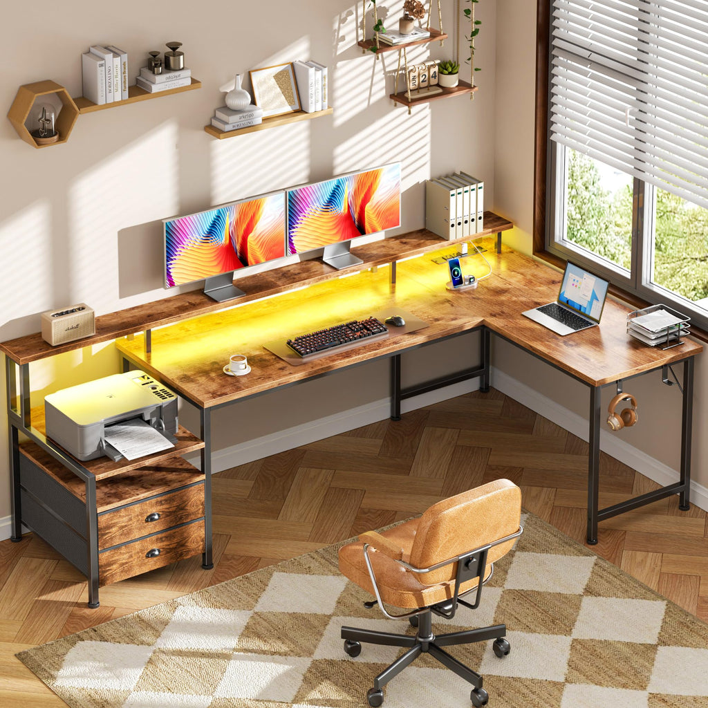 66'' L Shaped Computer Desk with Storage Drawers F44754