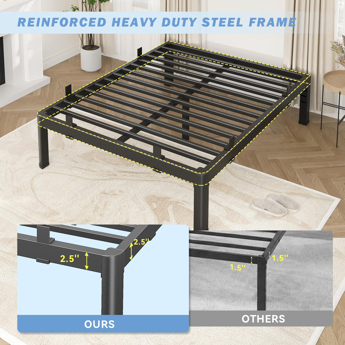 18 Inch Metal King Bed Frame with Steel Support O853