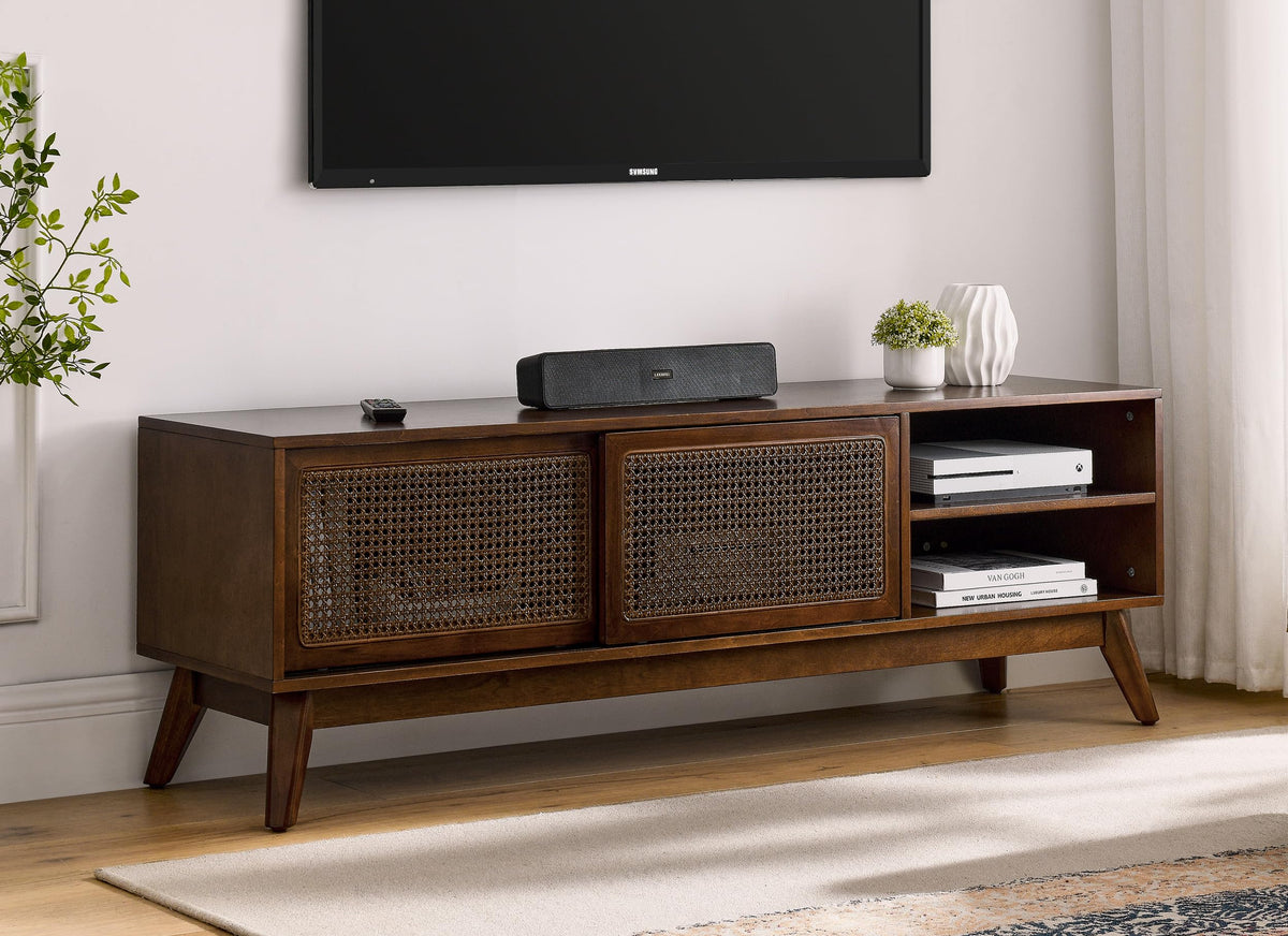 Rattan TV Stand for 65 Inch TV with Sliding Barn Door D34958