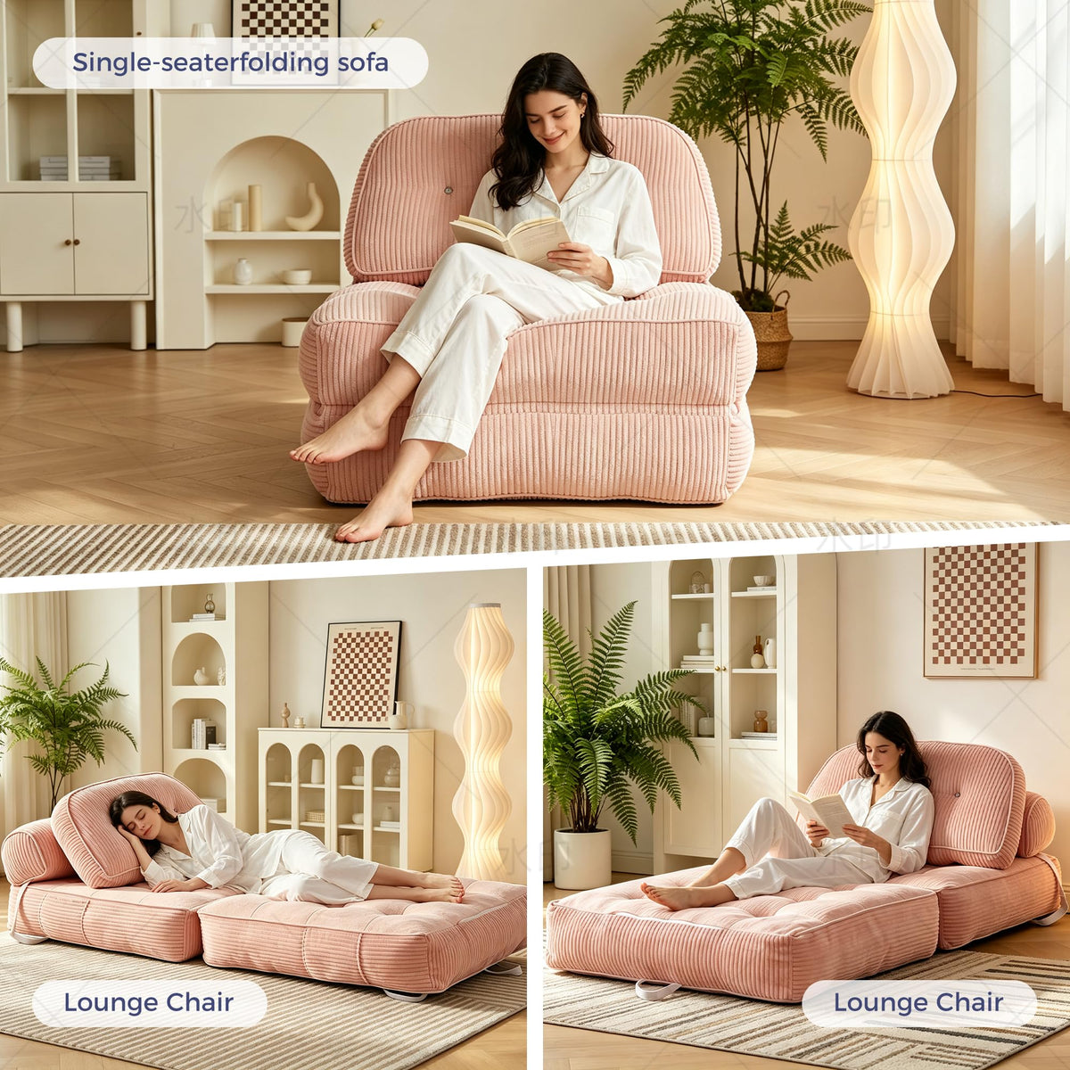 Pink Folding Futon Sleeper Sofa Bed Chair F4947