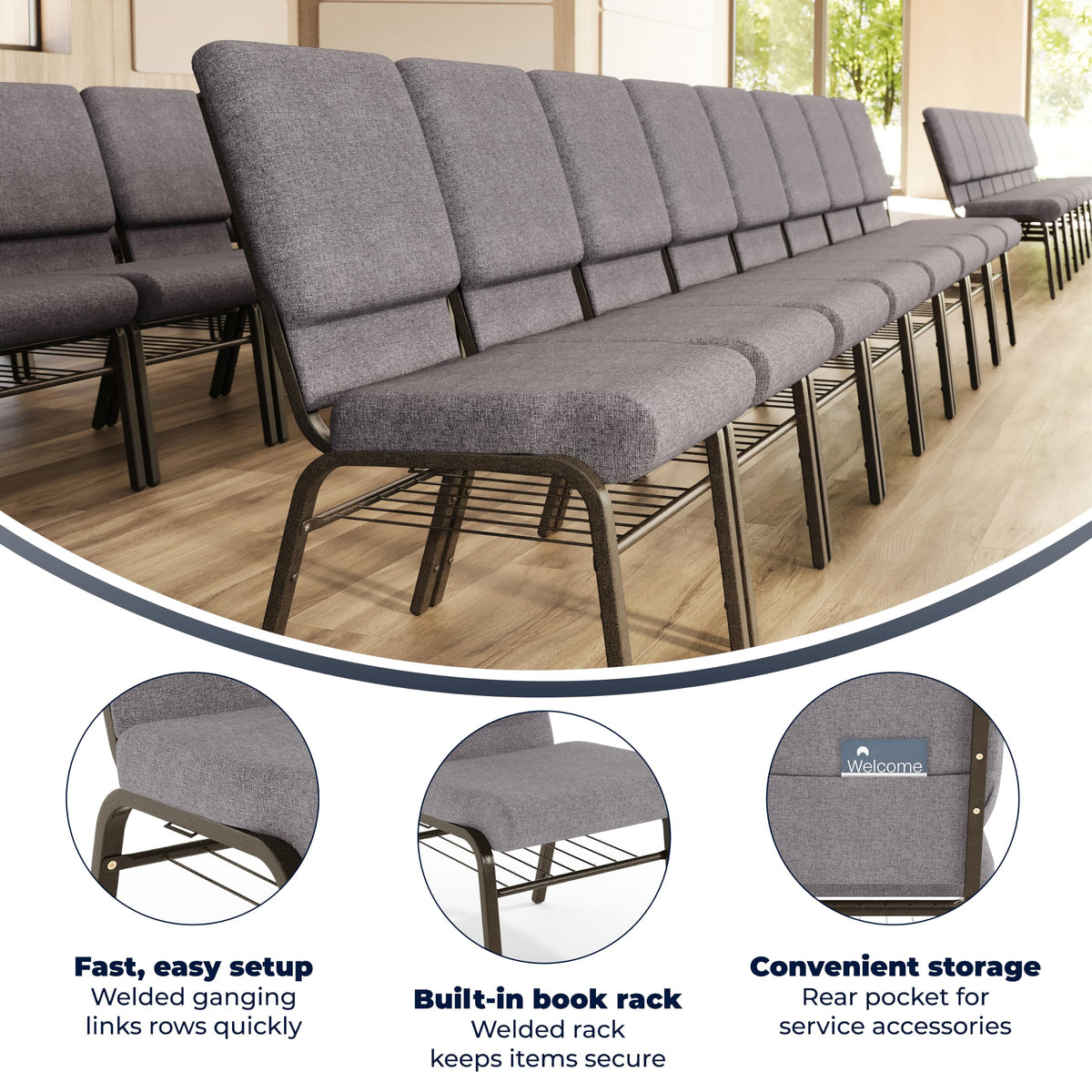 Gray Fabric Church Chair K732089